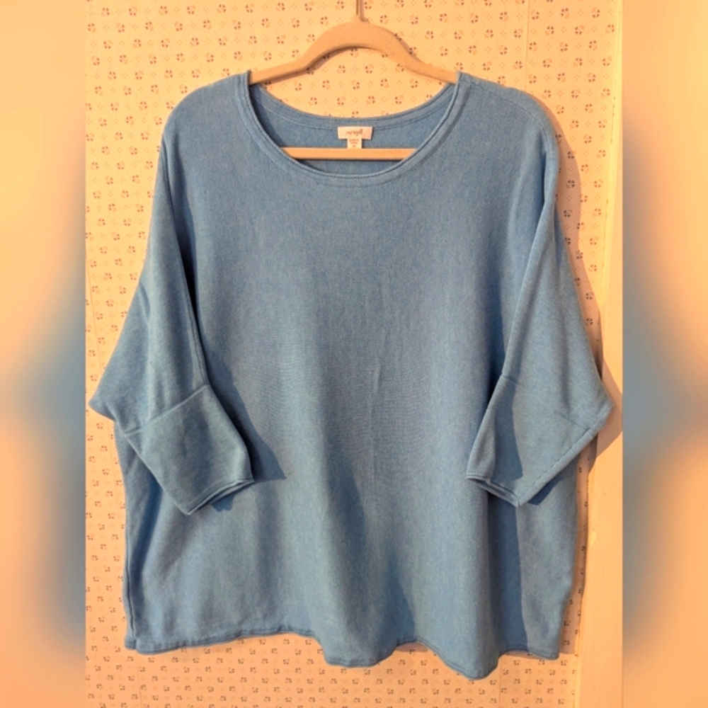 Pure Jill 1X Sweater Cotton Icy Blue Oversized Lagen Look Natural Fibers Soft